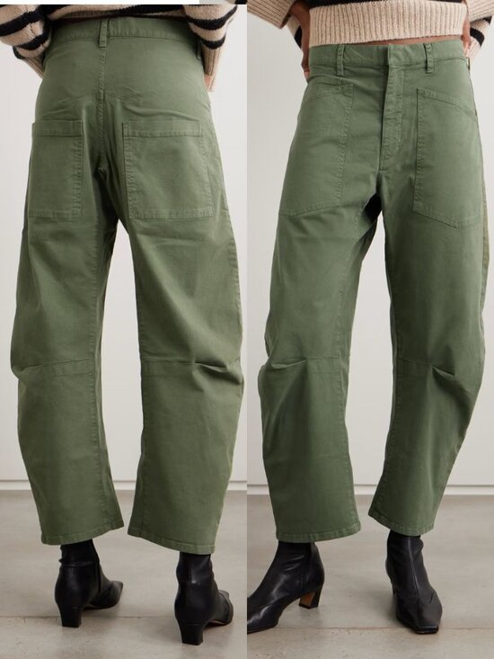 Nili Lotan Pants - Nili Lotan Shon Pant Camo Green Twill Cotton Barrel Leg Cropped Size 8